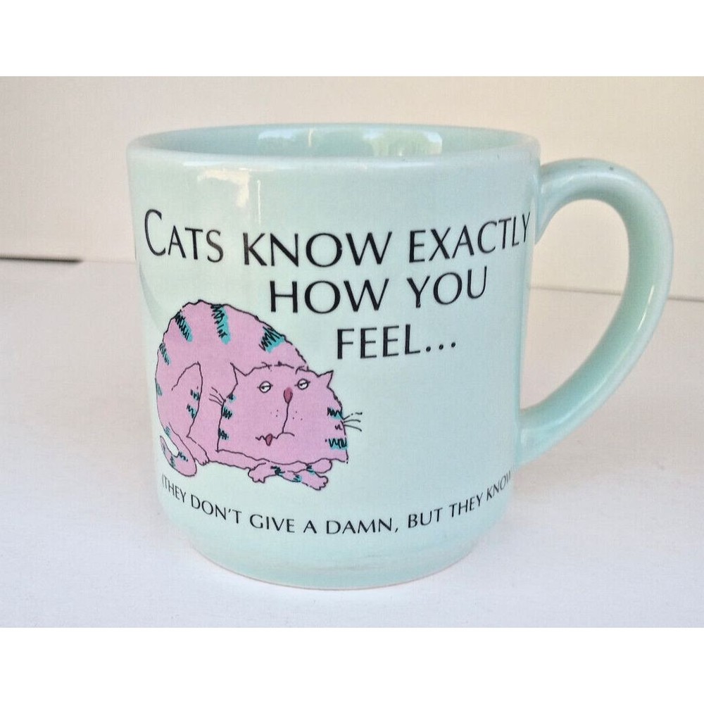 AGC Cat Humor Coffee Cup Soft Green Pink Cartoon Cat with Stripes